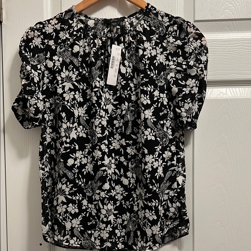 J. Crew Black and White Floral Women's Top with Attached Black Camisole
